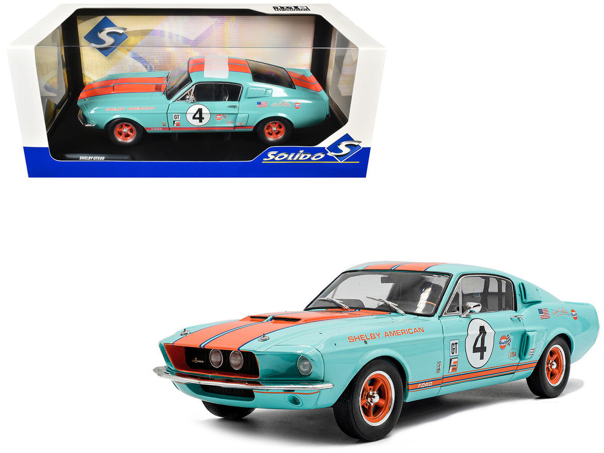 1967 Shelby GT500 #4 "Gulf Racing Tribute" Light Blue with Orange Stripes 1/18 Diecast Model Car by Solido-4