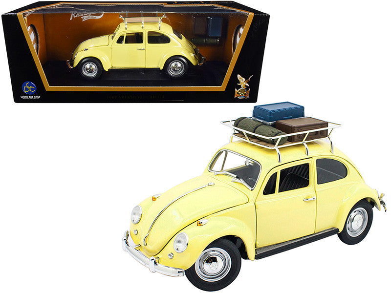 1967 Volkswagen Beetle with Roof Rack and Luggage Yellow 1/18 Diecast Model Car by Road Signature-0