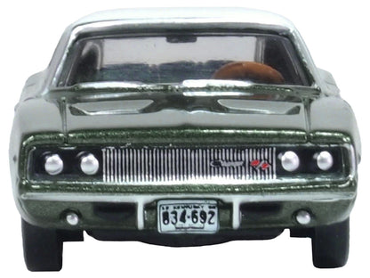 1968 Dodge Charger Racing Green Metallic with White Top and Tail Stripe 1/87 (HO) Scale Diecast Model Car by Oxford Diecast-2