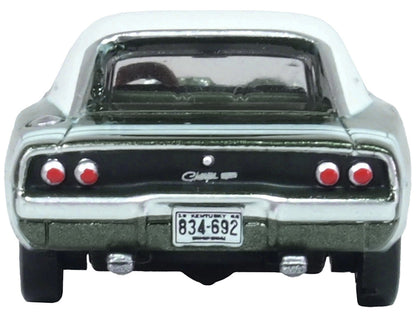1968 Dodge Charger Racing Green Metallic with White Top and Tail Stripe 1/87 (HO) Scale Diecast Model Car by Oxford Diecast-1
