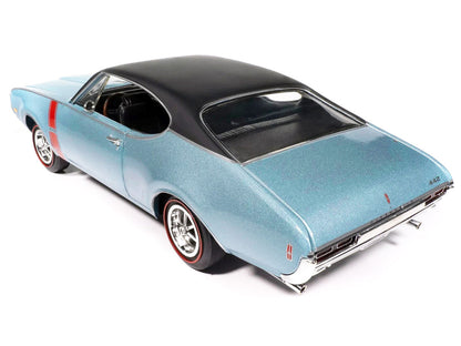 1968 Oldsmobile 442 W30 Holiday Coupe Teal Frost Metallic with Red Stripes and Black Vinyl Top "Hemmings Motor News July 2023 Cover Car" "American Muscle" Series 1/18 Diecast Model Car by Auto World-0