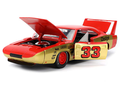 1969 Dodge Charger Daytona #33 Red and Gold Metallic with Graphics "Bigtime Muscle" Series 1/24 Diecast Model Car by Jada-2