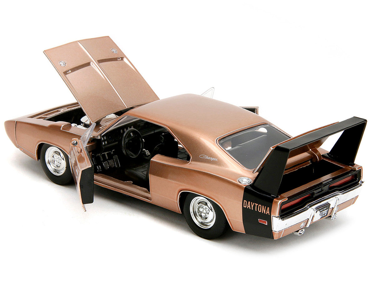 1969 Dodge Charger Daytona Bronze Metallic with Black Tail Stripe "Bigtime Muscle" Series 1/24 Diecast Model Car by Jada-3