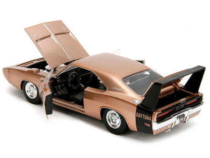 1969 Dodge Charger Daytona Bronze Metallic with Black Tail Stripe "Bigtime Muscle" Series 1/24 Diecast Model Car by Jada-3