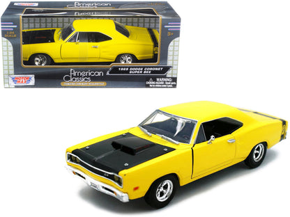 1969 Dodge Coronet Super Bee Yellow 1/24 Diecast Car Model by Motormax-3