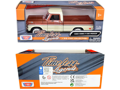 1969 Ford F-100 Pickup Truck Brown Metallic and Cream "Timeless Legends" 1/24 Diecast Model Car by Motormax-2