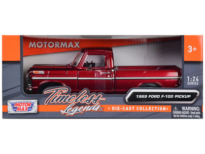 1969 Ford F-100 Pickup Truck Burgundy 1/24 Diecast Model Car by Motormax-2
