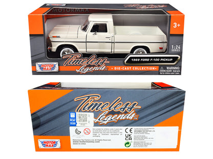 1969 Ford F-100 Pickup Truck Cream "Timeless Legends" Series 1/24 Diecast Model Car by Motormax-2
