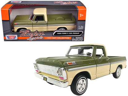 1969 Ford F-100 Pickup Truck Light Green and Cream 1/24 Diecast Model Car by Motormax-2