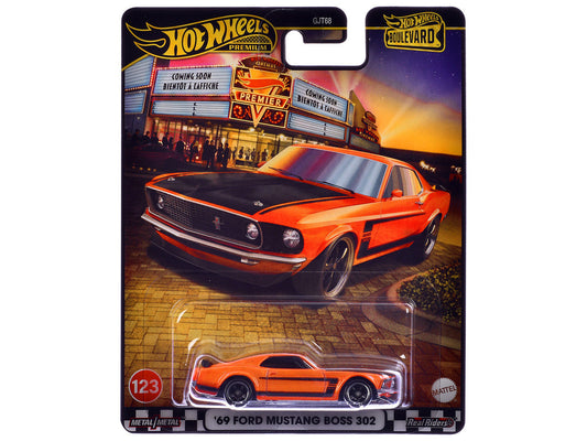 1969 Ford Mustang Boss 302 Orange with Black Stripes and Hood "Boulevard" Series Diecast Model Car by Hot Wheels-2