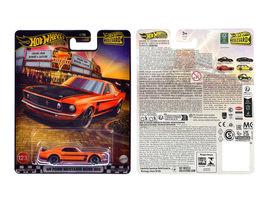 1969 Ford Mustang Boss 302 Orange with Black Stripes and Hood "Boulevard" Series Diecast Model Car by Hot Wheels-1