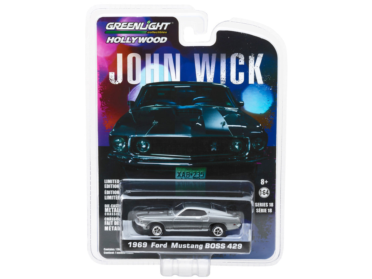 1969 Ford Mustang Boss 429 Gray Metallic with Black Stripes "John Wick" (2014) Movie "Hollywood Series" Release 18 1/64 Diecast Model Car by Greenlight-2