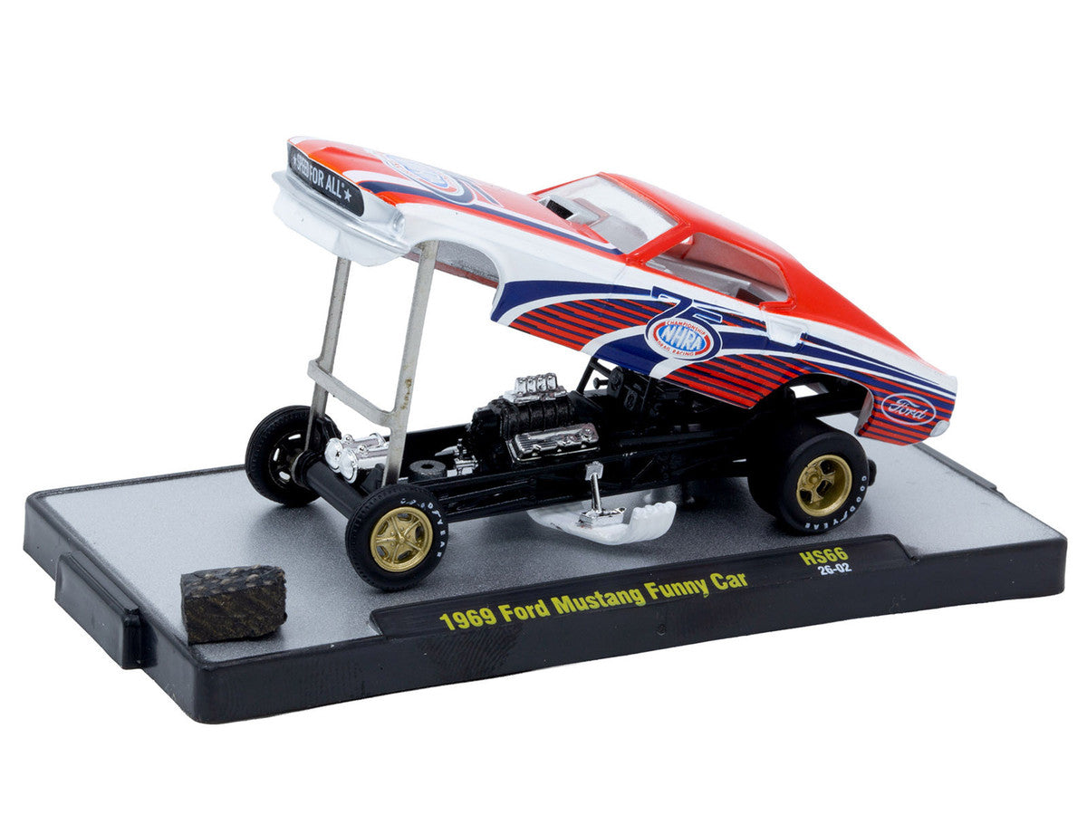 1969 Ford Mustang Funny Car "NHRA 75 Years" Red and White with Graphics Limited Edition to 3740 pieces Worldwide 1/64 Diecast Model Car by M2 Machines-1