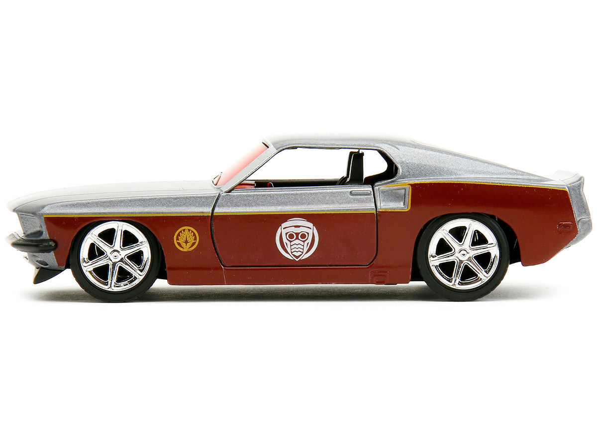 1969 Ford Mustang Silver Metallic and Dark Red and Star Lord Diecast Figure "Marvel Guardians of the Galaxy" "Hollywood Rides" Series 1/32 Diecast Model Car by Jada-2