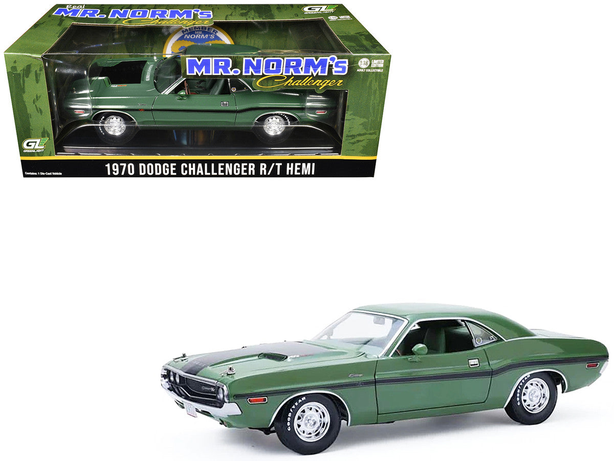 1970 Dodge Challenger R/T Hemi F8 Green with Black Stripes and Green Interior "Mr. Norm's Challenger" 1/18 Diecast Model Car by Greenlight-4