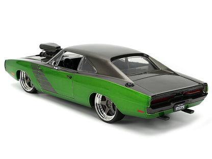 1970 Dodge Charger R/T Dark Gray Metallic and Green Metallic with Dark Gray Stripes "Bigtime Muscle" Series 1/24 Diecast Model Car by Jada-3
