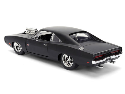 1970 Dodge Charger R/T Matt Black "Fast & Furious" (2009) Movie "Fast & Furious" Series 1/24 Diecast Model Car by Jada-3