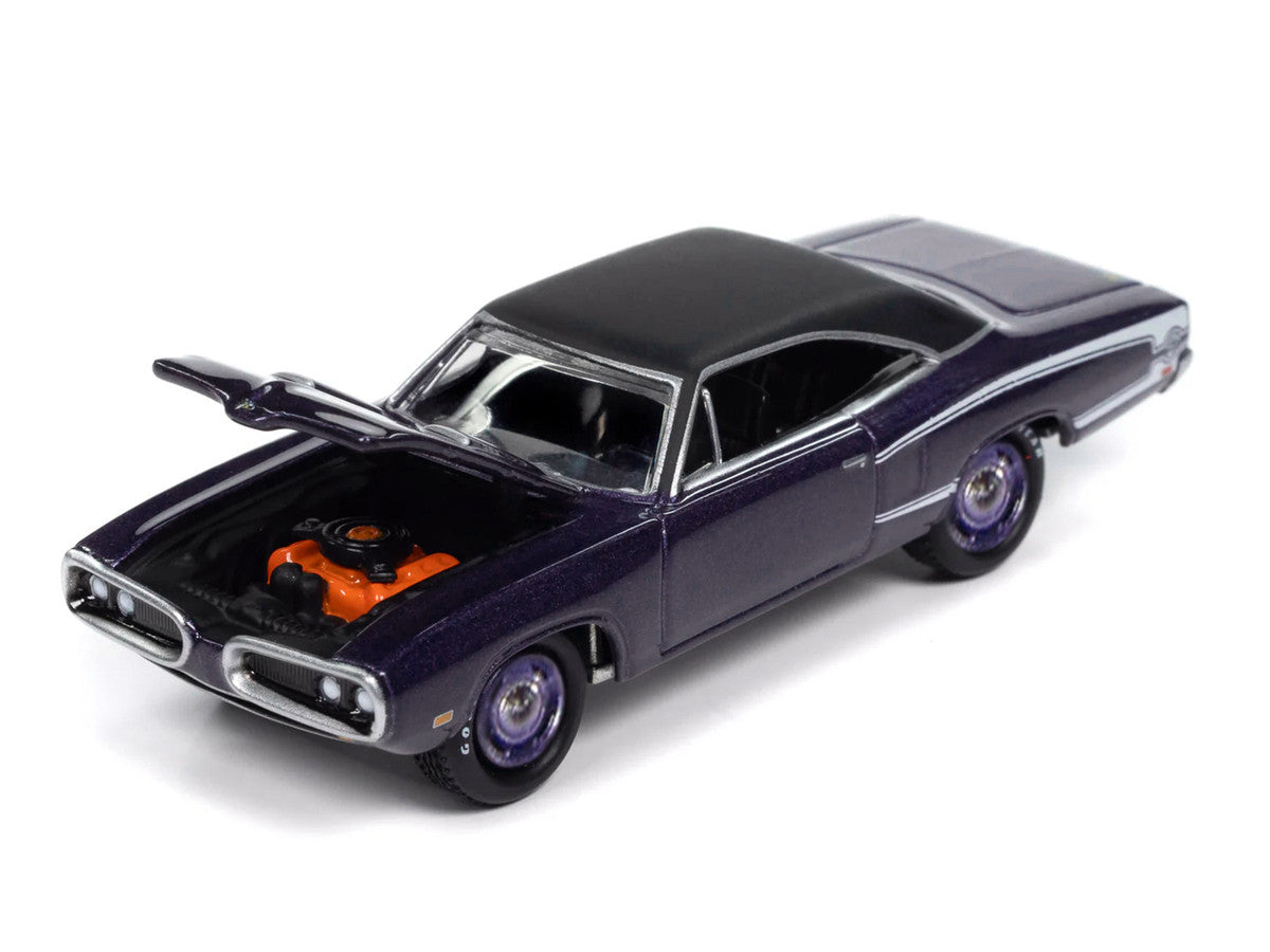 1970 Dodge Coronet Super Bee "Mr. Norm's" Plum Crazy Metallic with Black Top and White Stripes 1/64 Diecast Model Car by Johnny Lightning-0