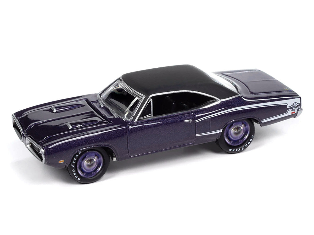 1970 Dodge Coronet Super Bee "Mr. Norm's" Plum Crazy Metallic with Black Top and White Stripes 1/64 Diecast Model Car by Johnny Lightning-1