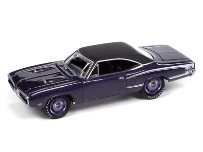1970 Dodge Coronet Super Bee "Mr. Norm's" Plum Crazy Metallic with Black Top and White Stripes 1/64 Diecast Model Car by Johnny Lightning-1