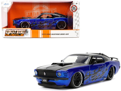 1970 Ford Mustang Boss 429 Black and Blue Metallic with Flames "Bigtime Muscle" Series 1/24 Diecast Model Car by Jada-4
