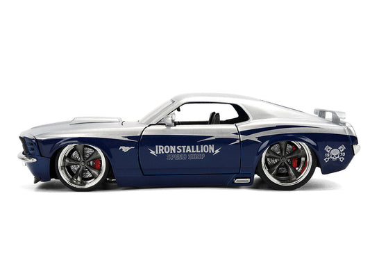 1970 Ford Mustang Boss 429 "Iron Stallion Speed Shop" Silver and Dark Blue Metallic "Bigtime Muscle" Series 1/24 Diecast Model Car by Jada-2