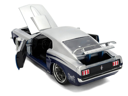 1970 Ford Mustang Boss 429 "Iron Stallion Speed Shop" Silver and Dark Blue Metallic "Bigtime Muscle" Series 1/24 Diecast Model Car by Jada-0