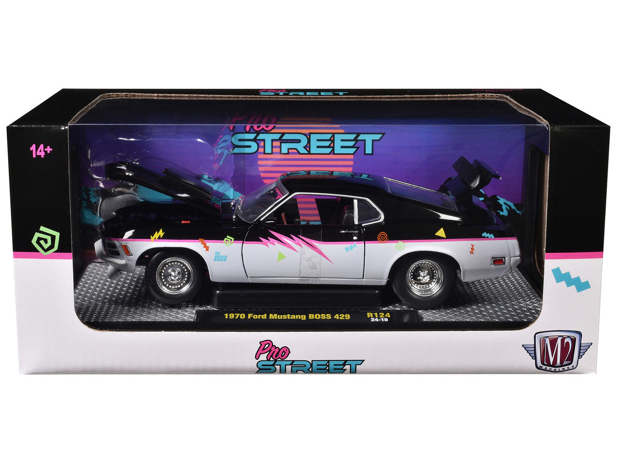 1970 Ford Mustang BOSS 429 "Pro Street" Black and Gray with Graphics Limited Edition to 6650 pieces Worldwide 1/24 Diecast Model Car by M2 Machines-1