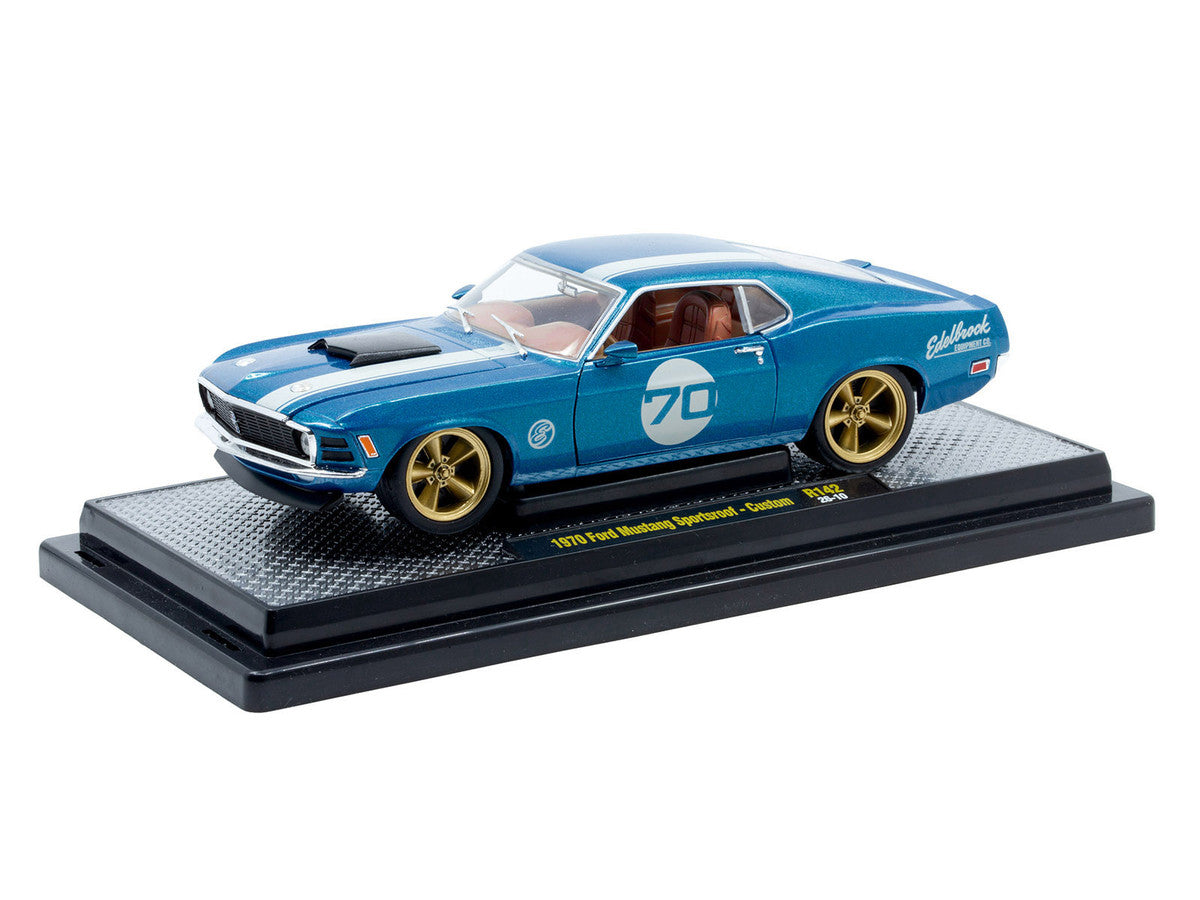 1970 Ford Mustang Sportsroof #70 Blue Metallic with White Stripes Limited Edition to 4050 pieces Worldwide 1/24 Diecast Model Car by M2 Machines-3