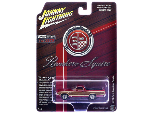 1970 Ford Ranchero Squire Red with Woodgrain Sides "Hobby Exclusive" Series Limited Edition to 2520 pieces Worldwide 1/64 Diecast Model Car by Johnny Lightning-0