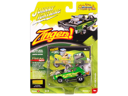 1971 AMC Gremlin Lime Green Metallic with Yellow Flames and Interior "Zingers!" Series 1/64 Diecast Model Car by Johnny Lightning-1