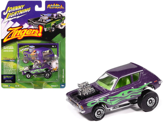 1971 AMC Gremlin Passion Purple Metallic with Green Flames and Interior ’Zingers!’ Series 1/64 Diecast Model Car
