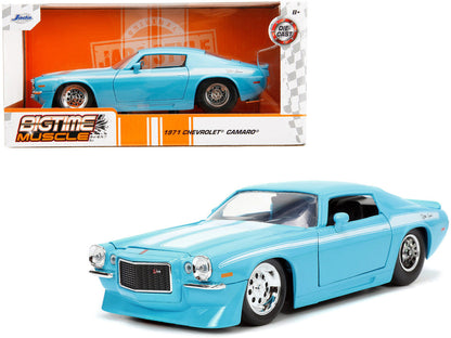 1971 Chevrolet Camaro Z/28 Light Blue with White Stripes "Bigtime Muscle" Series 1/24 Diecast Model Car by Jada-0