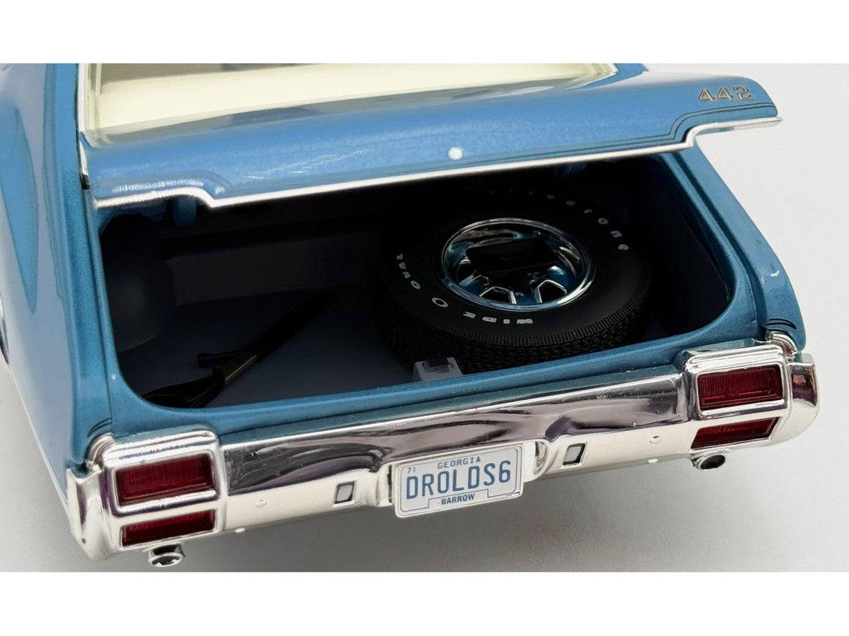 1971 Oldsmobile 442 W30 "Dr. Olds Release #6" Viking Blue Metallic with White Stripes Limited Edition to 442 pieces Worldwide 1/18 Diecast Model Car by ACME-4