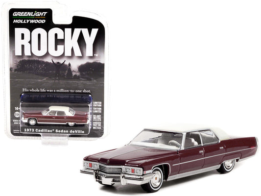 1973 Cadillac Sedan DeVille Burgundy with White Top "Rocky" (1976) Movie "Hollywood Series" Release 35 1/64 Diecast Model Car by Greenlight-0