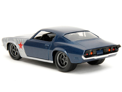 1973 Chevrolet Camaro Dark Blue Metallic with Gray Stripes and Winter Soldier Diecast Figure "Marvel Avengers" "Hollywood Rides" Series 1/32 Diecast Model Car by Jada-4