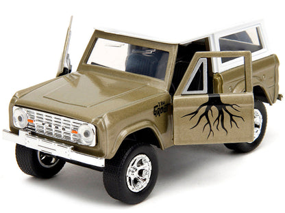 1973 Ford Bronco Gold Metallic with White Top and Groot Diecast Figure "Guardians of the Galaxy" "Marvel" Series 1/32 Diecast Model Car by Jada-1