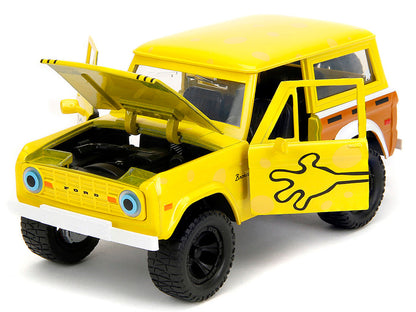 1973 Ford Bronco Yellow with Graphics and SpongeBob SquarePants Diecast Figure "SpongeBob SquarePants" (1999–Current) TV Series "Hollywood Rides" Series 1/24 Diecast Model Car by Jada-1