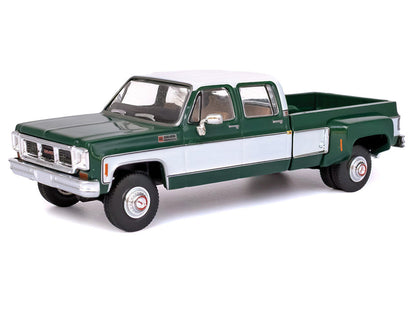1973 GMC Sierra Grande 3500 Crew Cab Dually Pickup Truck Green and White 1/64 Diecast Model by IXO Models-0