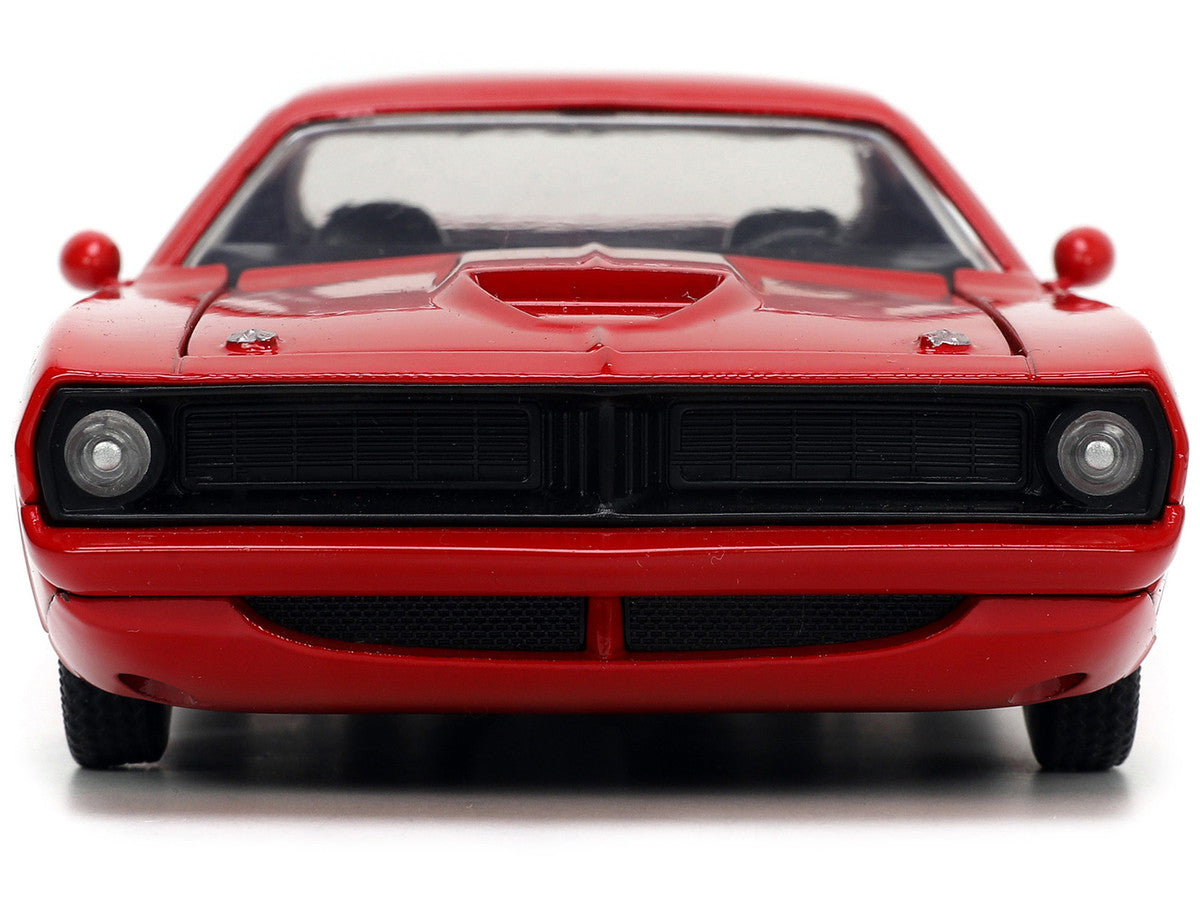 1973 Plymouth Barracuda Red with Black Stripes "Bigtime Muscle" Series 1/24 Diecast Model Car by Jada-3