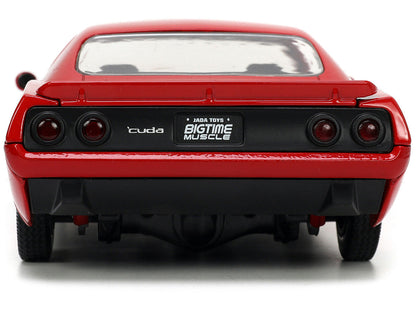 1973 Plymouth Barracuda Red with Black Stripes "Bigtime Muscle" Series 1/24 Diecast Model Car by Jada-4