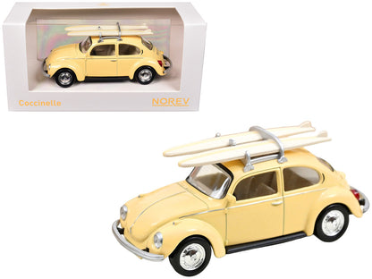 1973 Volkswagen Beetle 1303 Pastel Yellow with Roof Rack and 2 Surfboards 1/43 Diecast Model Car by Norev-3