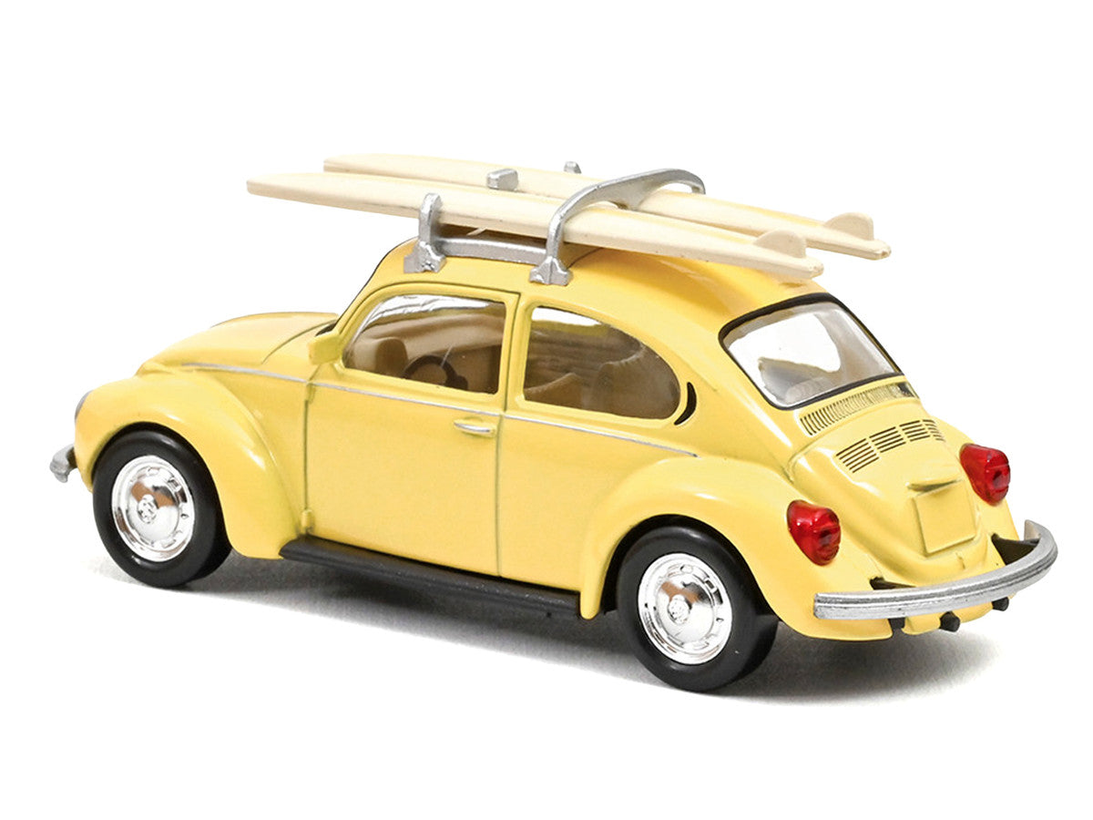 1973 Volkswagen Beetle 1303 Pastel Yellow with Roof Rack and 2 Surfboards 1/43 Diecast Model Car by Norev-2