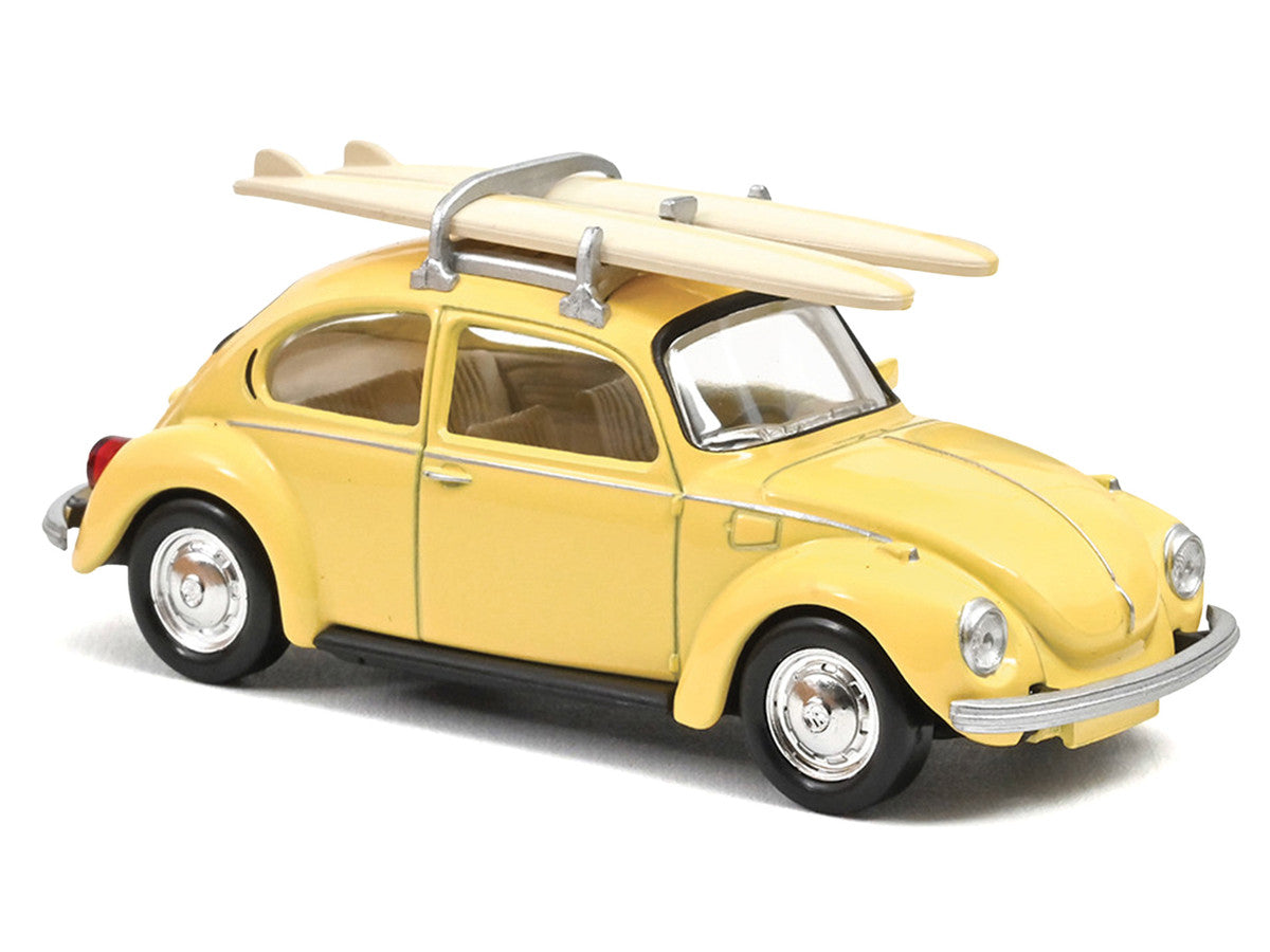 1973 Volkswagen Beetle 1303 Pastel Yellow with Roof Rack and 2 Surfboards 1/43 Diecast Model Car by Norev-1
