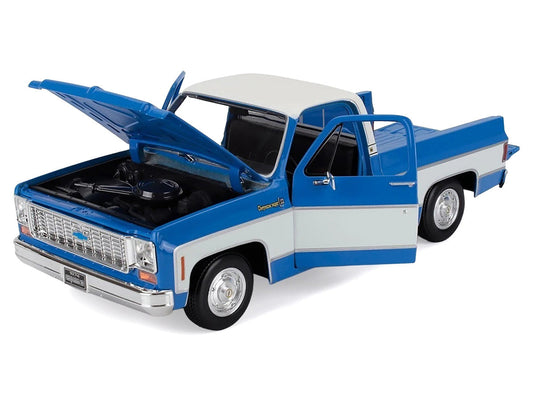 1974 Chevrolet C10 Cheyenne Super Pickup Truck Blue and White ’Special Edition’ Series 1/18 Diecast Model Car by Maisto