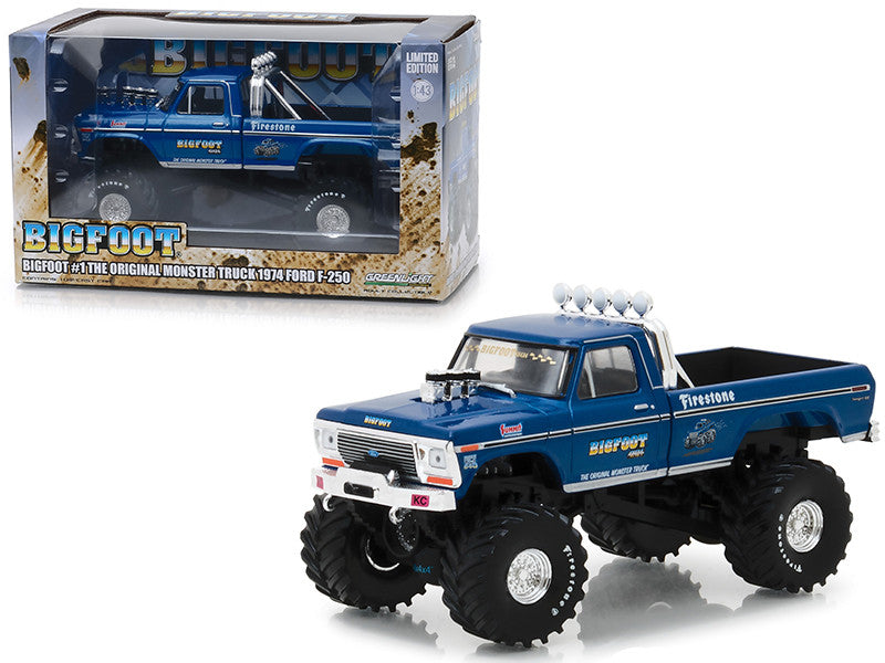 1974 Ford F-250 Ranger XLT Monster Truck Bigfoot #1 "The Original Monster Truck" Blue "Kings of Crunch" 1/43 Diecast Model Car by Greenlight-0