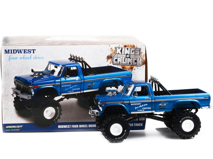 1974 Ford F-250 Ranger XLT Monster Truck with 48-Inch Tires Blue Metallic "Midwest Four Wheel Drive Center" "Kings of Crunch" Series 1/18 Diecast Model Car by Greenlight-2