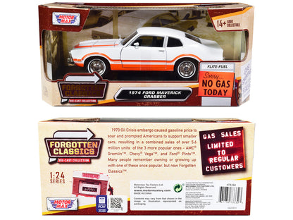 1974 Ford Maverick Grabber White with Orange Stripes "Forgotten Classics" Series 1/24 Diecast Model Car by Motormax-2