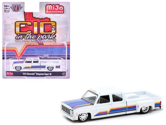 1975 Chevrolet Cheyenne Super 30 Dually Pickup Truck White with Blue Hood and Stripes Limited Edition to 8800 pieces