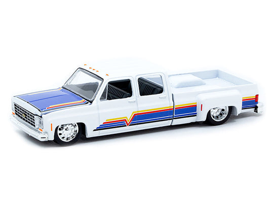 1975 Chevrolet Cheyenne Super 30 Dually Pickup Truck White with Blue Hood and Stripes Limited Edition to 8800 pieces